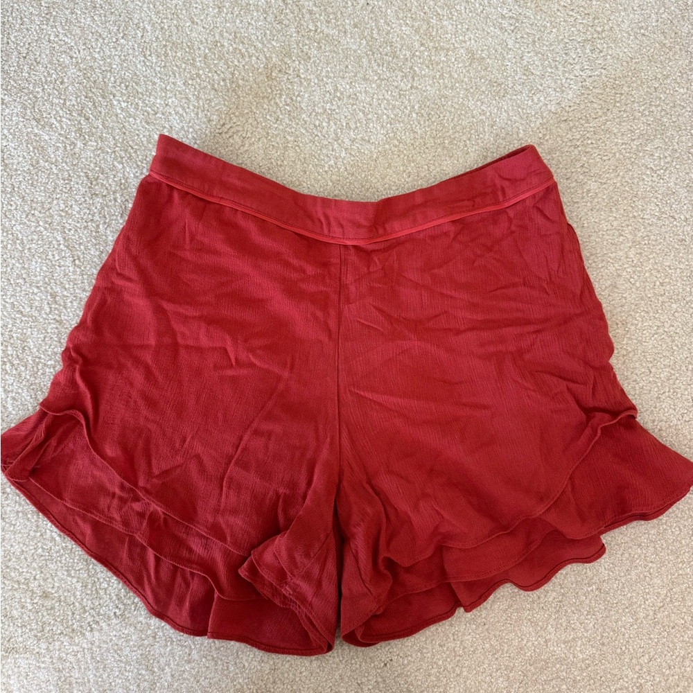 glam Red Ruffle-Hem Skort Shorts